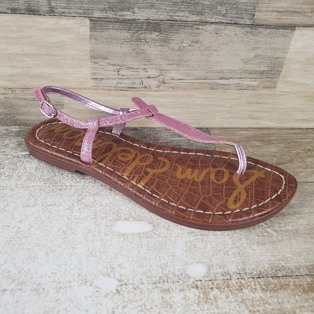 Sam Edelman Gigi Kid Thong Sandal Sz 3 Sparkling Pink Leather Slingback Open Toe